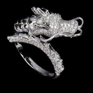 925 Sterling Silver Dragon w AAA White Round Simulated Cz 1mm  Ring Size 8.5